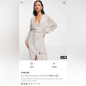 ASOS DESIGN midi dress with batwing sleeve and wrap waist in scatter sequin.